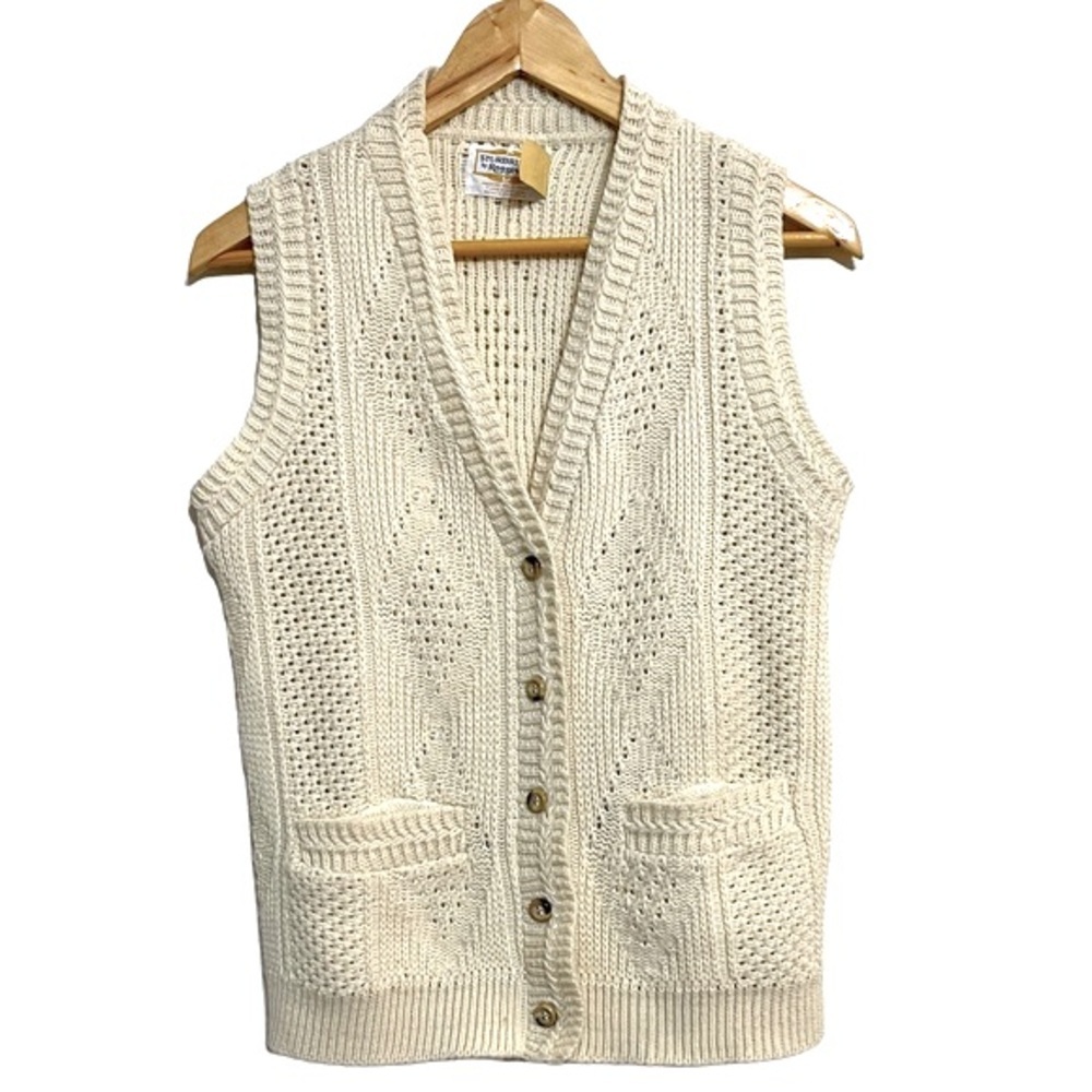 Vintage60s Sturbridge by Roosevelt Sweater Vest Diamond Pattern Cream Size Small - Picture 1 of 5